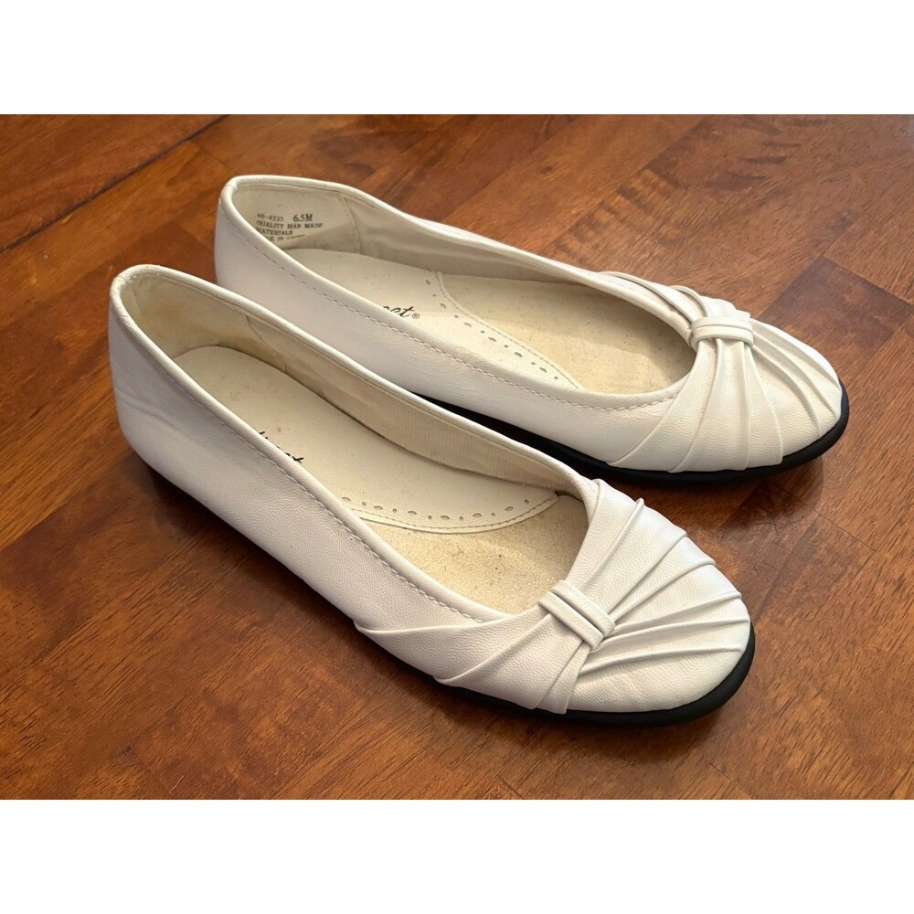 Y2K White Ballet Flats 6.5M Knotted Toe Slip On Comfort Faux Leather